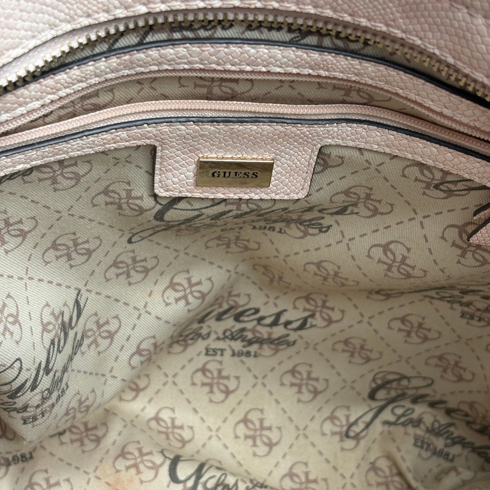 Guess Pink Snakeskin Embossed Tote Bag Zip Top Shoulder Handbag with Charm - Picture 15 of 16